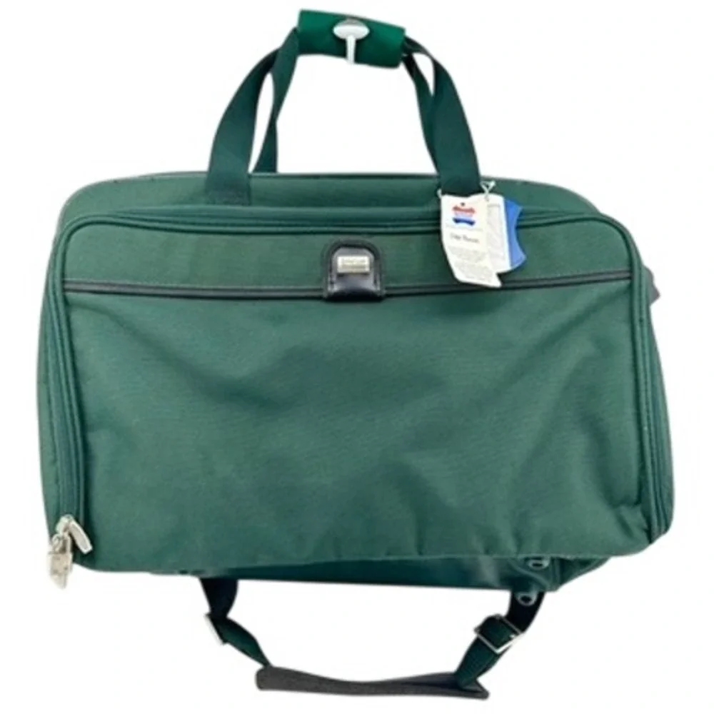 VTG American Tourister Green Canvas Bag Travel Carry On Luggage‎ DEADSTOCK